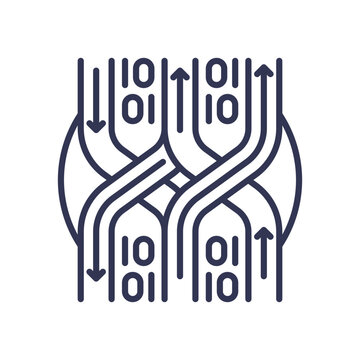 Abstract binary flow with arrows symbolizing data movement and continuous flow.