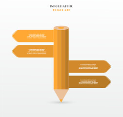 Orange infographic template with 4 steps, options, parts or processes. Creative pencil concept.