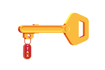 Residential residence key with tax warning sign on isolated background, Vector illustration.