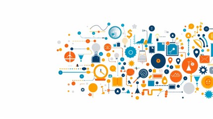 Modern Business Frame with Colorful Icons on White Background - Ideal for Corporate Presentations and Marketing Materials