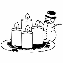 illustration of a snowman lighting Advent candles