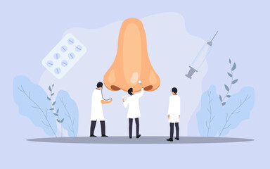 Doctors checking nose, nose treatment vector image, digestive system vector image