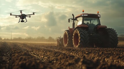 Obraz premium Agricultural machinery in drone aerial photography operations
