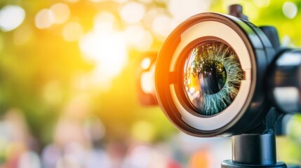 Advanced eye examination equipment setup in modern clinic. Precision tools for comprehensive vision assessment and diagnostics