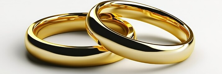 Two Classic Gold Wedding Rings Entwined A Symbol of Love and Commitment on a White Background