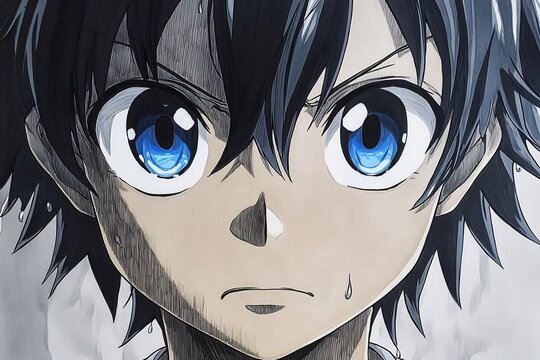 Characterfocused anime pencil art emphasizing intricate facial features natural poses with open areas designed for customizable text integration