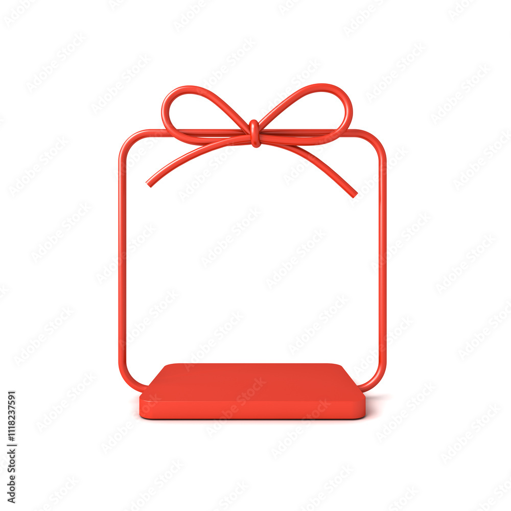 Leinwandbilder Blank red gift box product display mockup square podium or red present box frame showcase pedestal isolated on white background with shadow minimal creative idea concepts 3D rendering