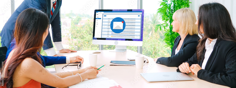 Poster email notification message showing on computer screen snugly. digital marketing message information 