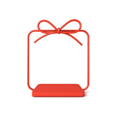 Blank red gift box product display mockup square podium or red present box frame showcase pedestal isolated on white background with shadow minimal creative idea concepts 3D rendering