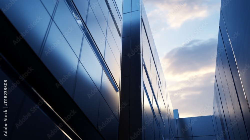 Aufkleber mirrored surfaces of contemporary steel rise against a cloudy sky, capturing the soft glow of the la