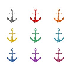 Anchor chain icon isolated on white background. Set icons colorful