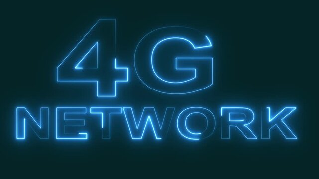 Glowing 4G network text technology 
animation on black background. cyan color video animated.
