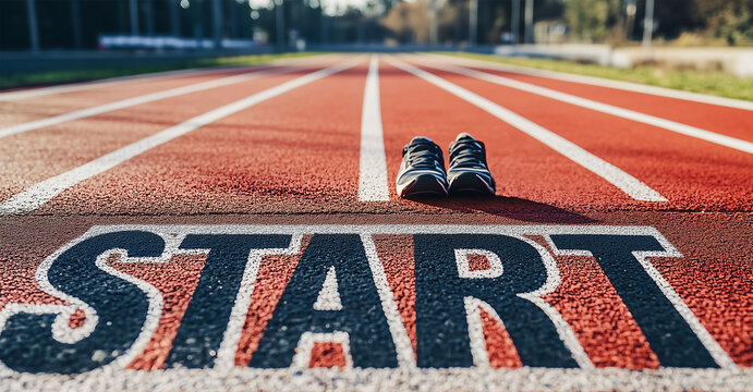 2026 New Year concept: 2025 text written on asphalt roads and woman runner preparing for the new year. Healthy Lifestyle