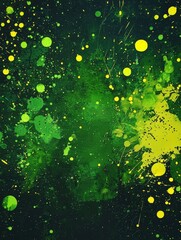Vibrant splashes of green paint on canvas
