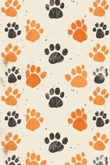 Fototapeta premium Colorful paw print pattern on a light background