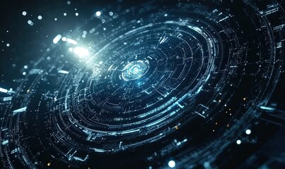 Obraz premium Abstract digital universe with glowing blue elements