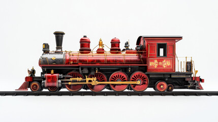 Intricate model of a vintage steam locomotive showcasing detailed craftsmanship with vibrant red and black colors, evoking nostalgia and classic railway charm.