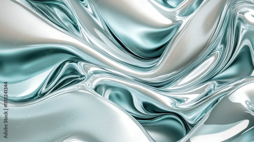 Poster intricate waveforms undulate in a metallic texture, capturing light and creating a sense of fluid mo