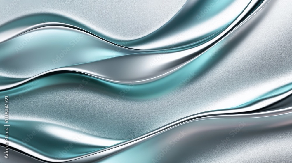 Poster intricate waveforms of metallic material gracefully flow, capturing and reflecting light in an elega