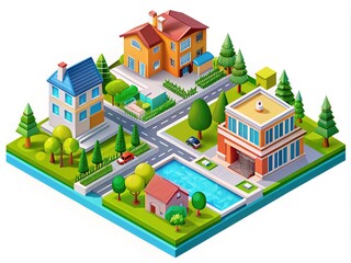 Fototapeta premium 3D Isometric House & City Map Construction Elements - Candid Photography