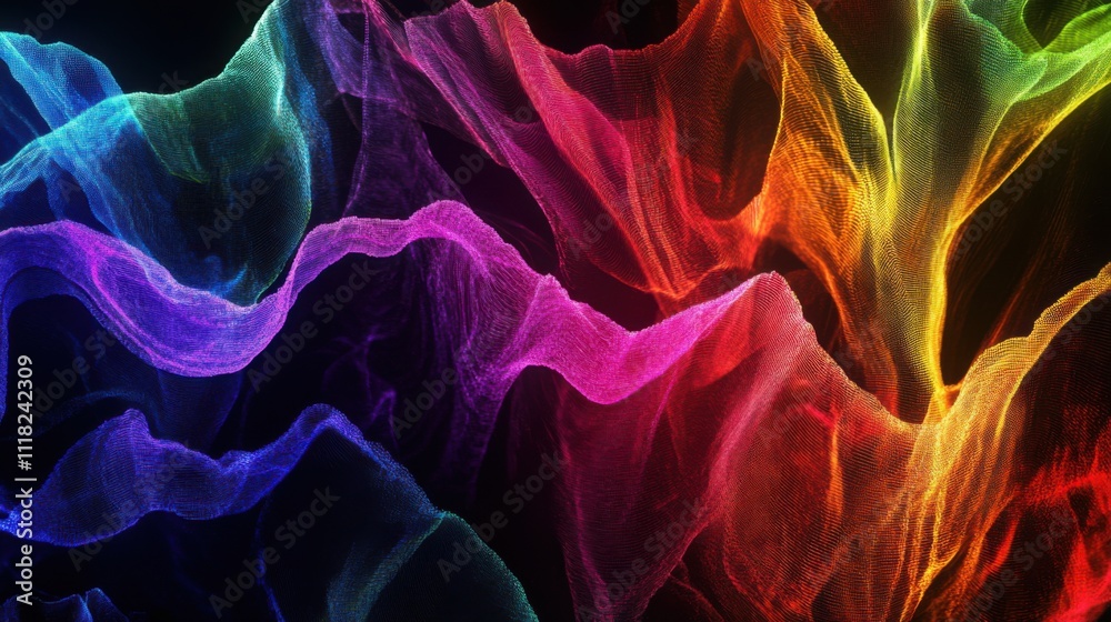 Poster an array of vivid soundwave patterns glows in vibrant colors, creating an immersive visual experienc