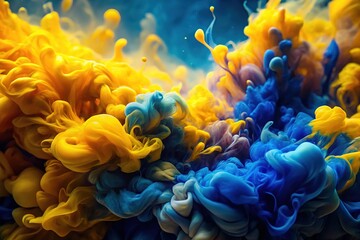 Fototapeta premium Abstract Yellow Blue Background Deep Focus AI Art