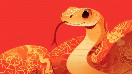 Obraz premium Auspicious Golden Snake New Year's card poster background