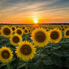 Fototapeta premium sunflower field at sunset