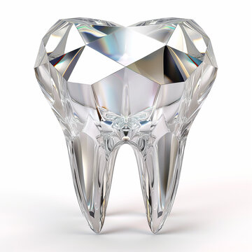 A shiny diamond tooth isolated on a plain white backdrop. Concept silver Tooth