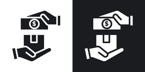 Cash on delivery icons in solid black and white colors