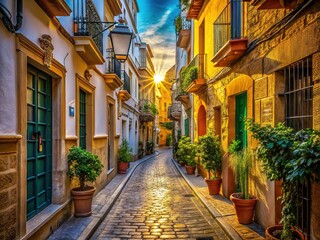 Cadiz Old Town Alley, Andalusia, Spain, 2023 May 22 - Photorealistic AI