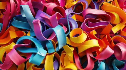 A vibrant assortment of colorful ribbons intertwined together.