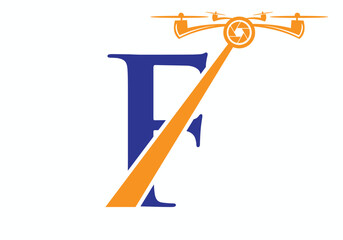Initial Letter F Drone Logo Concept For Photography Symbol Vector Template