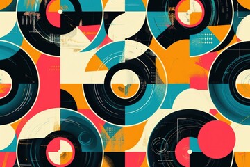 Colorful abstract geometric vinyl records pattern