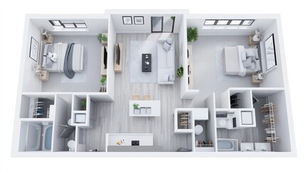 A seamless virtual walkthrough for a 3D floor plan with customizable furniture arrangements