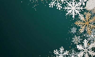 Festive winter snowflakes on green background