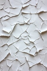 White Cracked Peeling Paint Texture On Wall, Background. Cracked Wall With Old Layers White Paint.