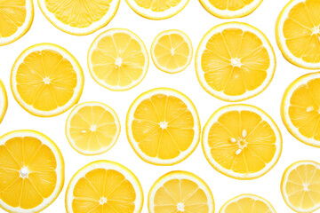 Obraz premium A uniform arrangement of lemon slices in a repeated pattern, highlighting the fresh citrus look and rich yellow tones.