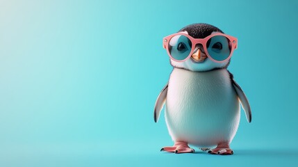 Obraz premium Cheerful penguin in sunglasses on light blue background vector art