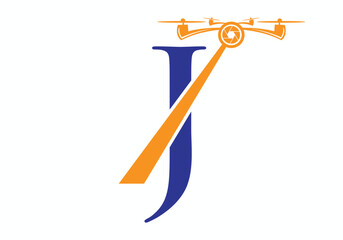 Initial Letter J Drone Logo Concept For Photography Symbol Vector Template