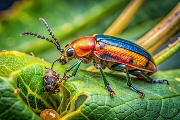 Naklejka premium Epilachna Beetle Pest on Bitter Gourd - Vegetable Damage, Coccinellidae