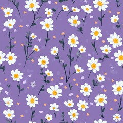 Seamless of little white flower field on purple background vector. Cute floral pattern.