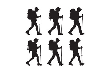  Hiking man Silhouettes. hiker with rucksacks silhouette.