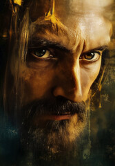 Jesus Christ portrait with colorful energy of light. Ethereal portrait of jesus christ divine light emanating embodying hope and salvation