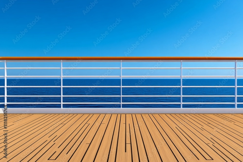 Poster a minimalist design of a ship railing with the ocean beyond, featuring simple lines and soothing col