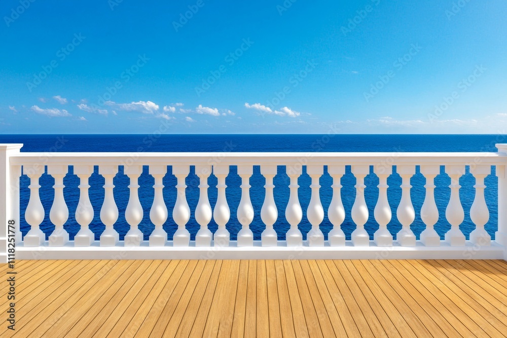 Poster a minimalist design of a ship railing with the ocean beyond, featuring simple lines and soothing col