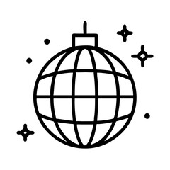 disco ball icon, new year illustration, new year icon - simple black line art of disco ball, symbolizing new year celebrations  new year vector 