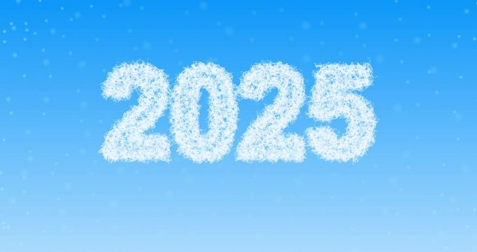 Numbers 2025 animated from lines and dots amongst snowflake particles