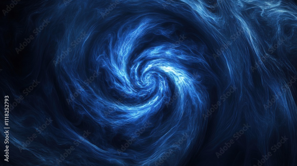 Poster a mesmerizing vortex forms from a swirling data matrix, showcasing deep blue colors and intricate pa