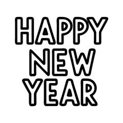 happy new year text icon, new year illustration, new year icon - simple black line art of happy new year text, symbolizing new year celebrations  new year vector 